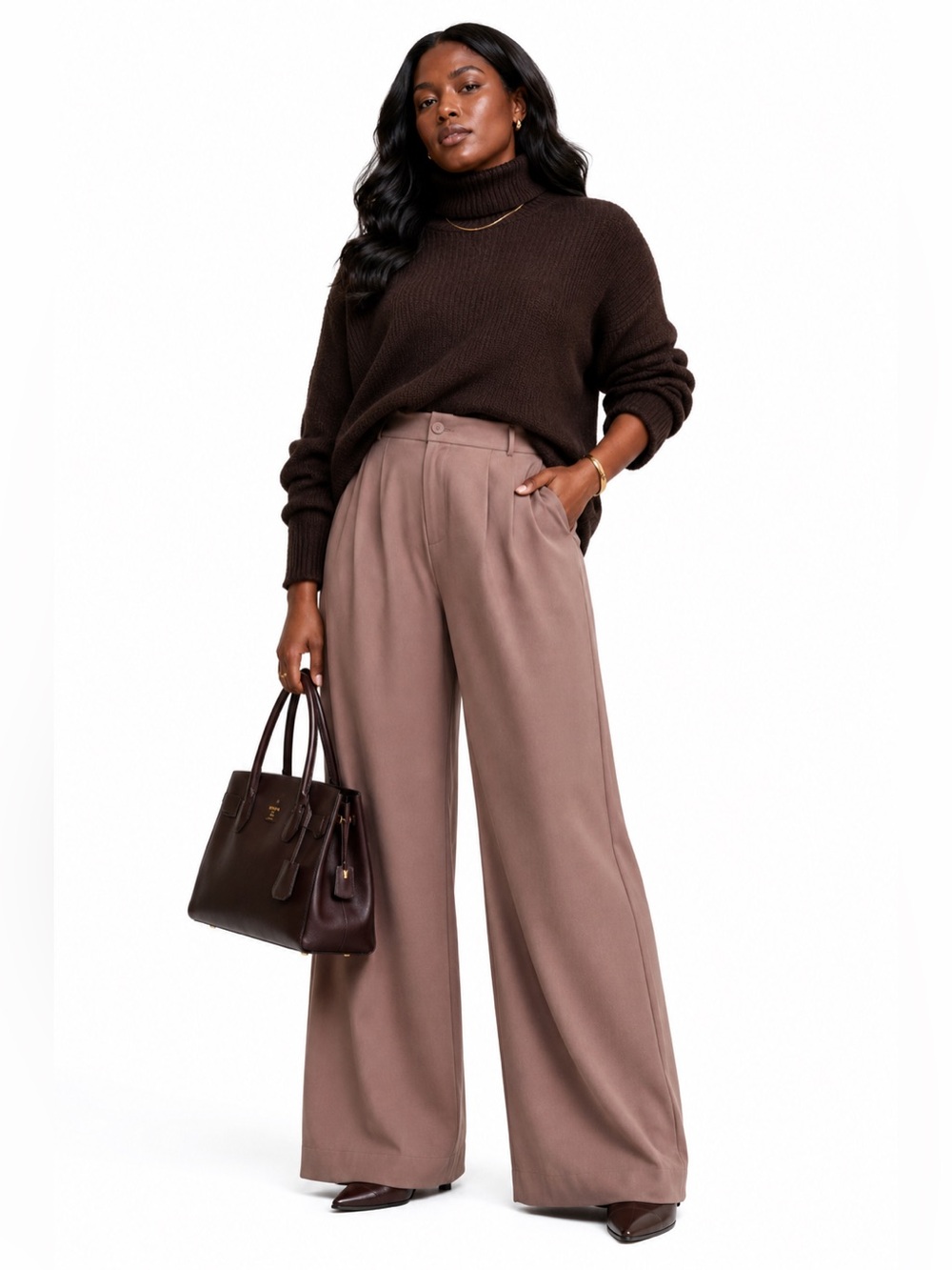 Wide-Leg High-Waist Pants in Taupe